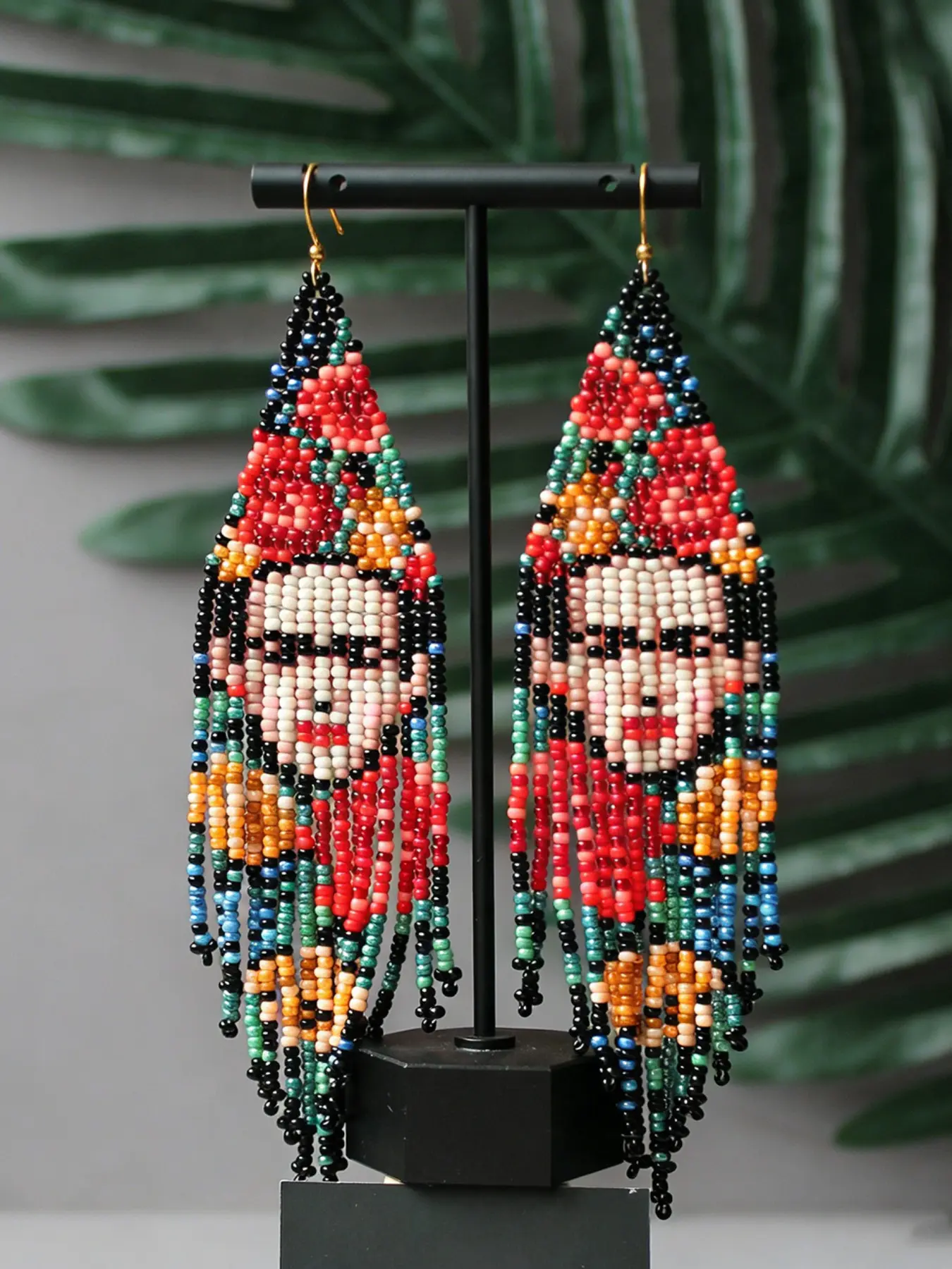 Handmade Bohemian Long Fringe Rice Bead Earrings, Beaded Earrings, Color Dangle Earrings with Tassel, Cultural Accessory for Mother's Day, Easter, Teenagers