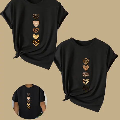 Women's Heart Print / Butterfly Top, Casual Loose Fit Short Sleeve Crew Neck T-shirt for Summer, Fashion Women's Top for Daily Wear Apparel