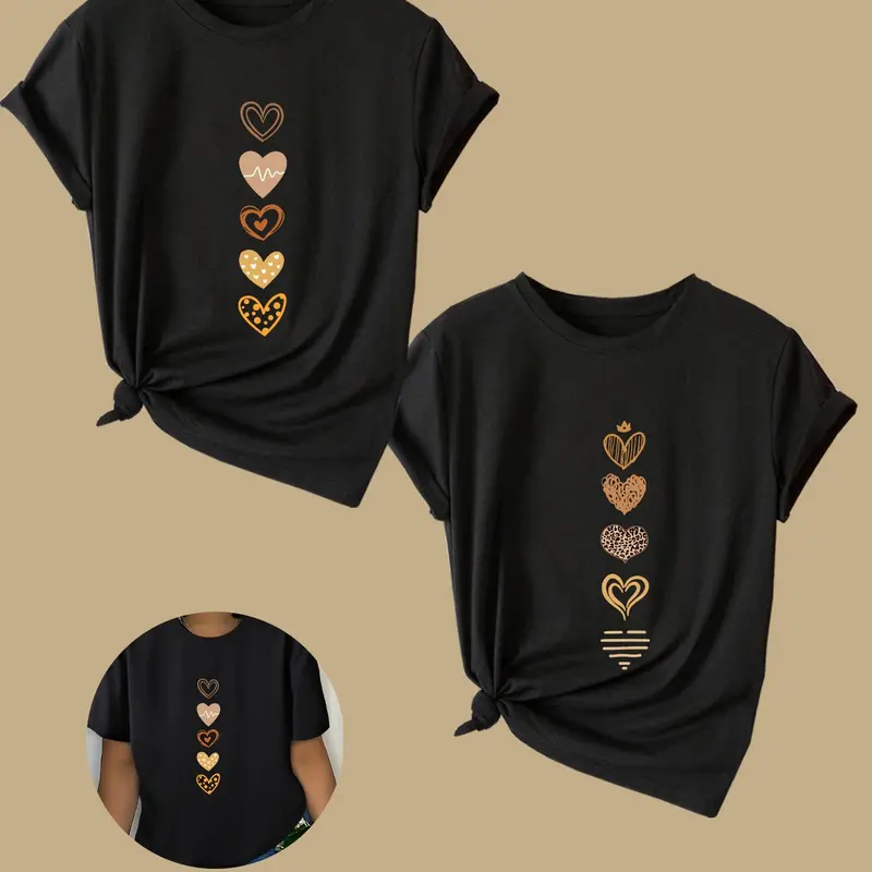 Women's Heart Print / Butterfly Top, Casual Loose Fit Short Sleeve Crew Neck T-shirt for Summer, Fashion Women's Top for Daily Wear Apparel