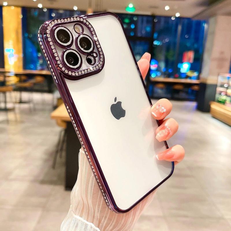 Transparent bling diamond phone case,Compatible with iPhone17Promax/16Pro/15Plus/14/13/12 series Case,Luxury Glitter Bling Sparkly Diamond Electro Plated Frame Edge Border Full Body Protective Clear Soft Shockproof Cover Phone Case
