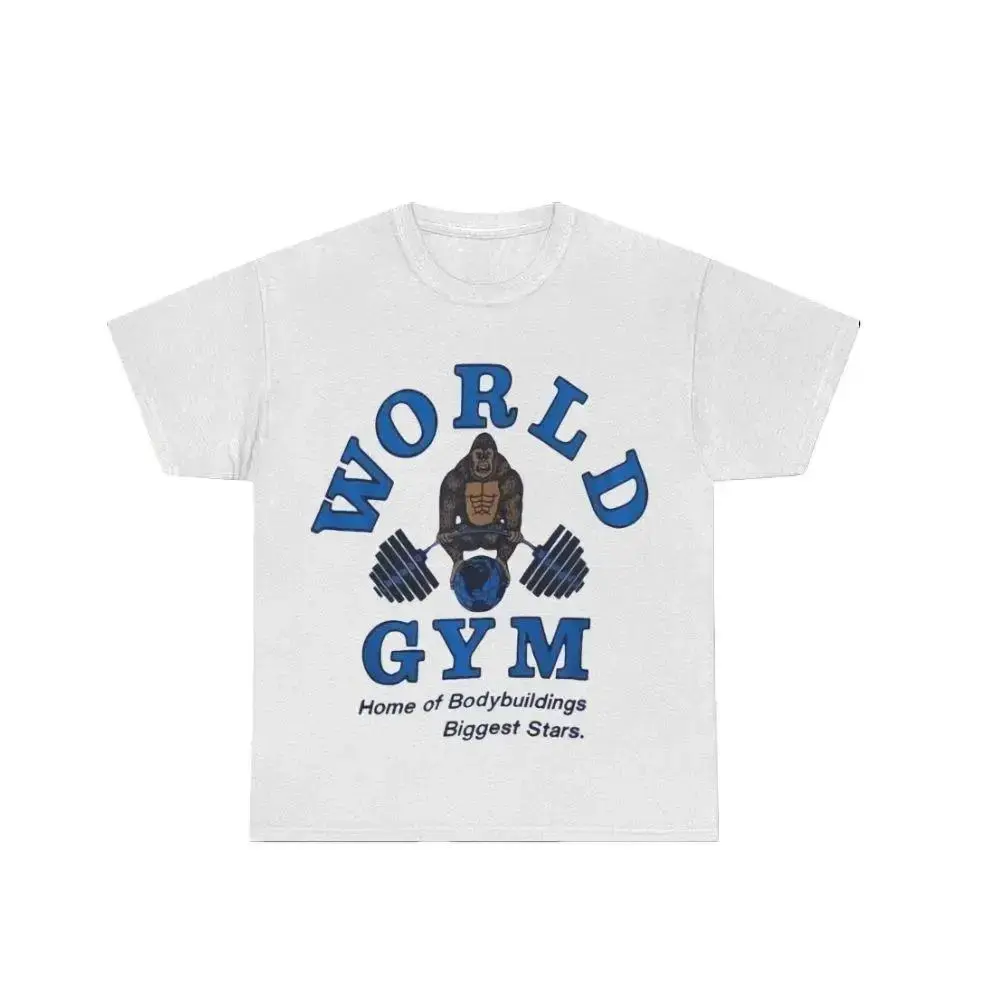 VINTAGE WORLD GYM Mens Casual Crew Neck T Shirt, 90s Graphic Tee, Cotton Shirts, Gym Shirt, Machine Washable
