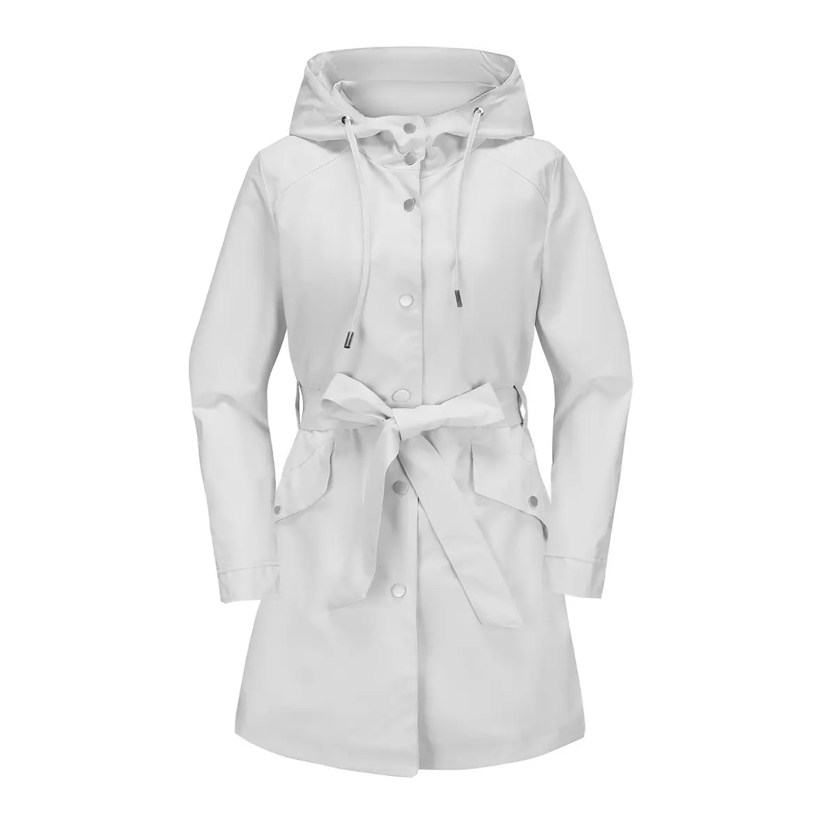 Women's Casual Trench Coat, Basic Long Sleeve Water-Repellent Polyester Jacket with Hood and Belt, Comfortable Outerwear, Tops, Style, Loose Fit, Everyday, Cold Wash, Piece