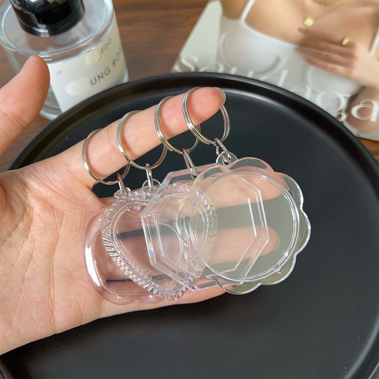 5/50Pcs Transparent Photo Frame Keychain Tassels Snap-In Custom Insert Photo Acrylic Blank Keyring Clear Blank Picture Pendant