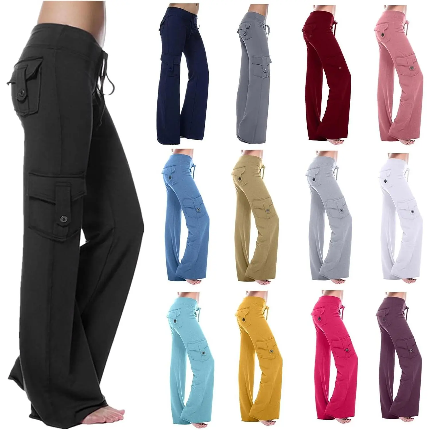 Cargo Pants for Women High Waisted Casual Pants Wide Leg Cargo Pants with Pockets Baggy Bootcut Trousers