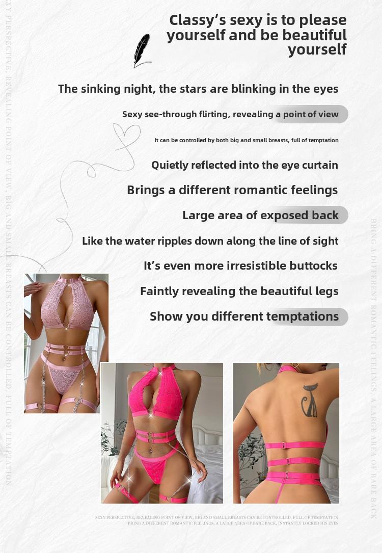 lingerie sets for women sexy [aceLingerie Set, Sexy Pink] 4pcs SexyLace Lingerie Set -Women's KnitFabric Underwear with Garter Belt andThigh Band, Hollow Spaghetti StrapDesign, 95% Polyester 5% Elastane,All-Season Solid Color, 90g/m Womenswear Comfort