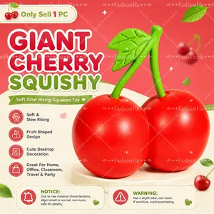 1 PC 2026 New Giant Cherry Squishy, Jumbo Fruit-Shaped Slow Rising Squeeze Toy, Soft Handheld Sensory Fidget, Cute Cherry Desktop Decoration for Home, Office, Classroom, Travel and Party Favor