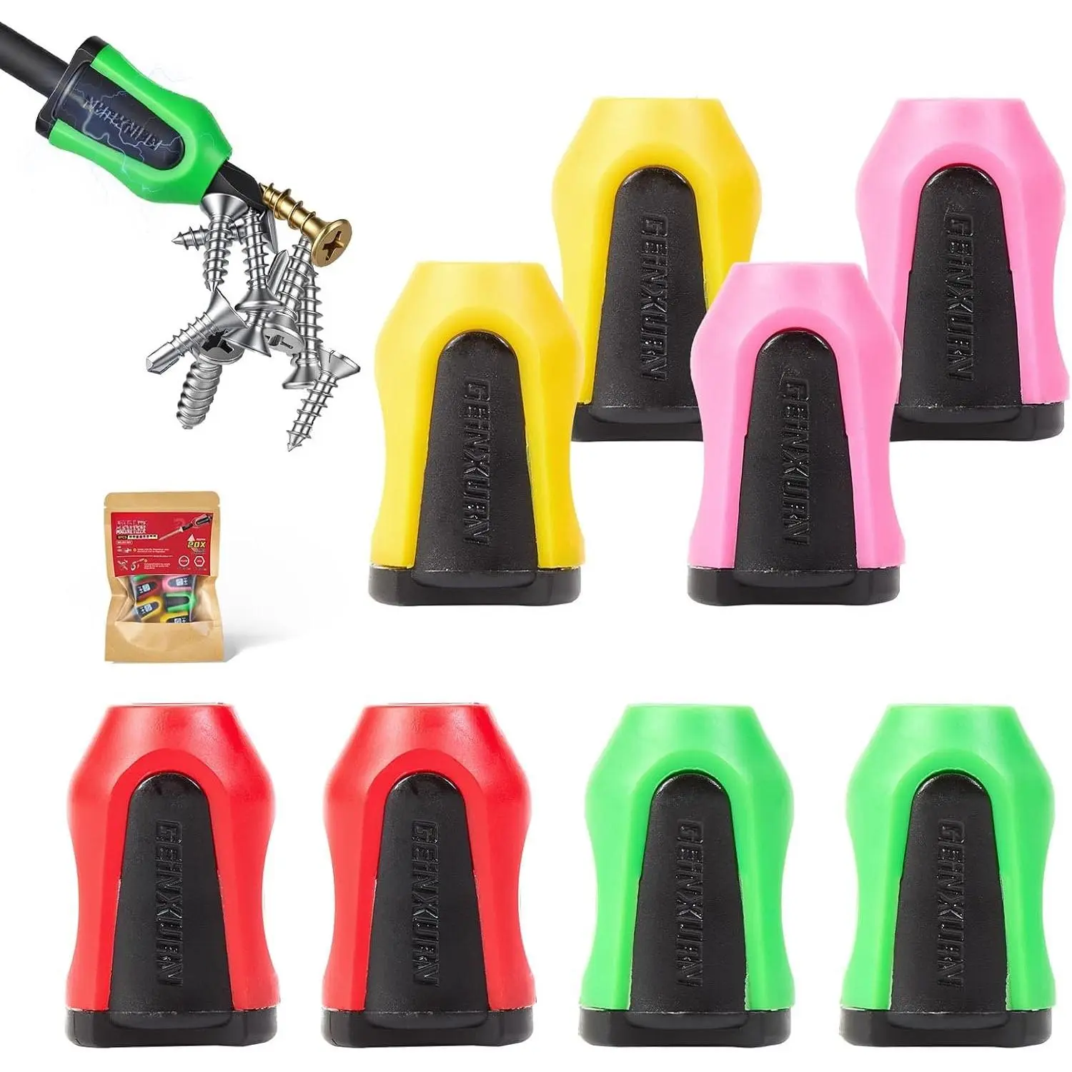 8-Count Removable Magnetizer Screw Rings Set - Slip-On Grip Screw Holder for Hex Bits, Compatible with Screwdrivers, Power Drills, Hex Wrenches (Yellow, Red, Green) for Overhead Jobs