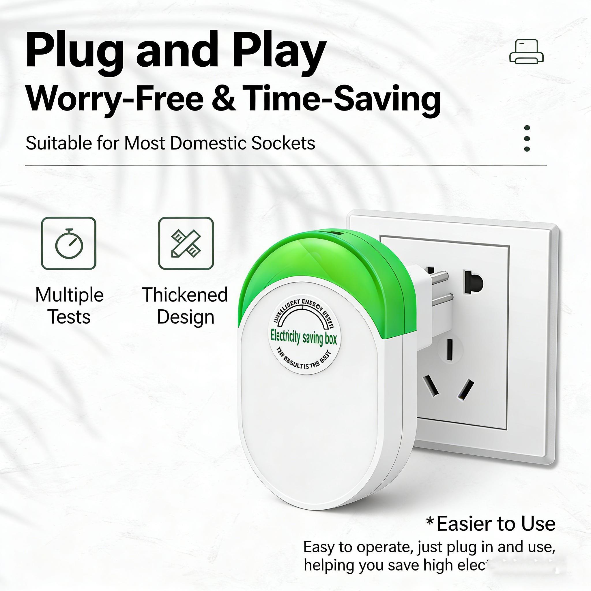 Plug-in Power Box with Standard US Plug, 2026 Upgraded Home Power Saver, Supports Wide Voltage Input from 90V to 250V for Daily Use