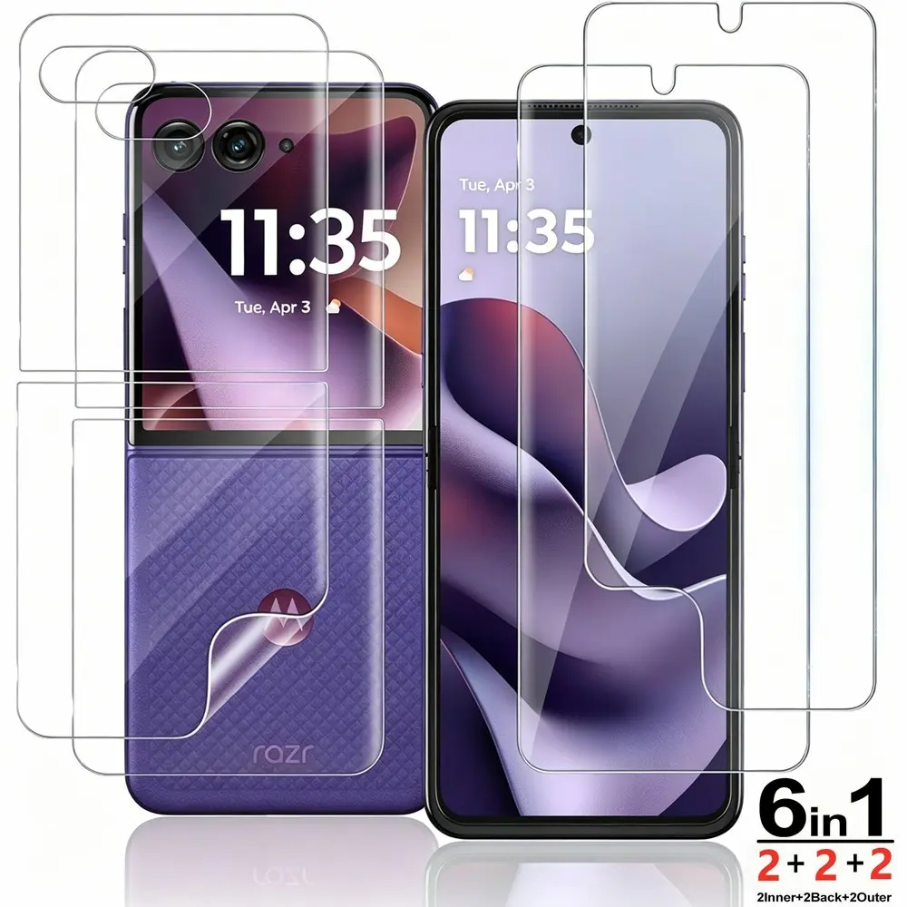 6 in 1 Screen+Outer+Back HD Hydrogel Film For Motorola Moto Razr 70 70 Ultra 70+, Full Coverage Screen Protector Film, Screen Protective Film For Moto Razr 60 60 Ultra 50 50 Ultra/Razr 2024-2026/Razr+ 2024-2026 Touch Sensitive Bubble-Free
