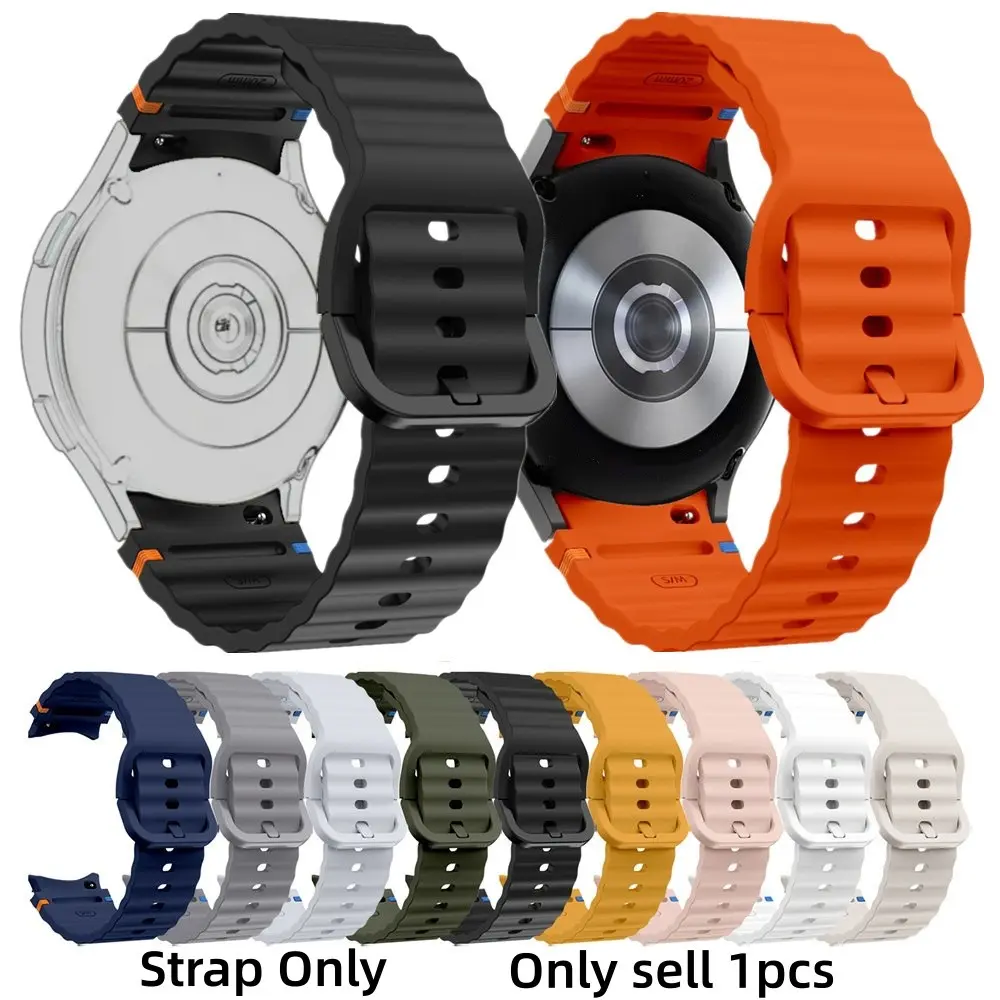 Silicone Watch Strap, Smartwatch Strap, Smart Watch Straps for Samsung Galaxy Watch 7 6 5 4 FE 40mm 44mm/6 Classic 43mm 47mm/5 Pro 45mm One-Button wristband with arc interface Seamless Wave Stitching Men & Women Replacement Band Smart Watch Accessories