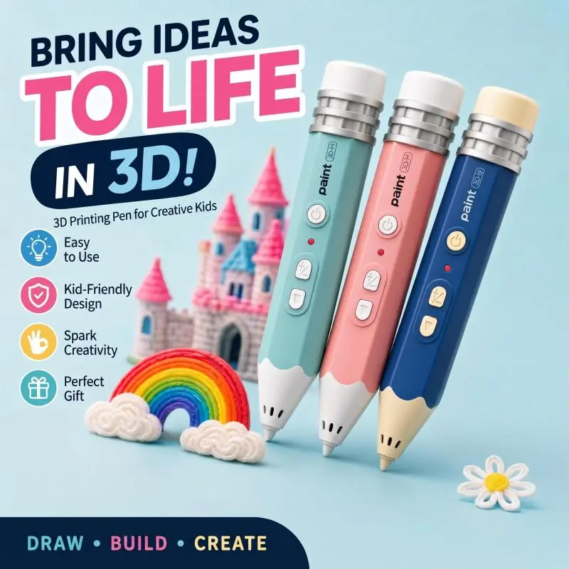 Kid-Friendly 3D Pen for Beginners - Easy-to-Use Rechargeable Handheld Art Tool, Handmade Gifts for Family Time, Includes Premium PLA Filament Material, Templates & Step-by-Step Guide