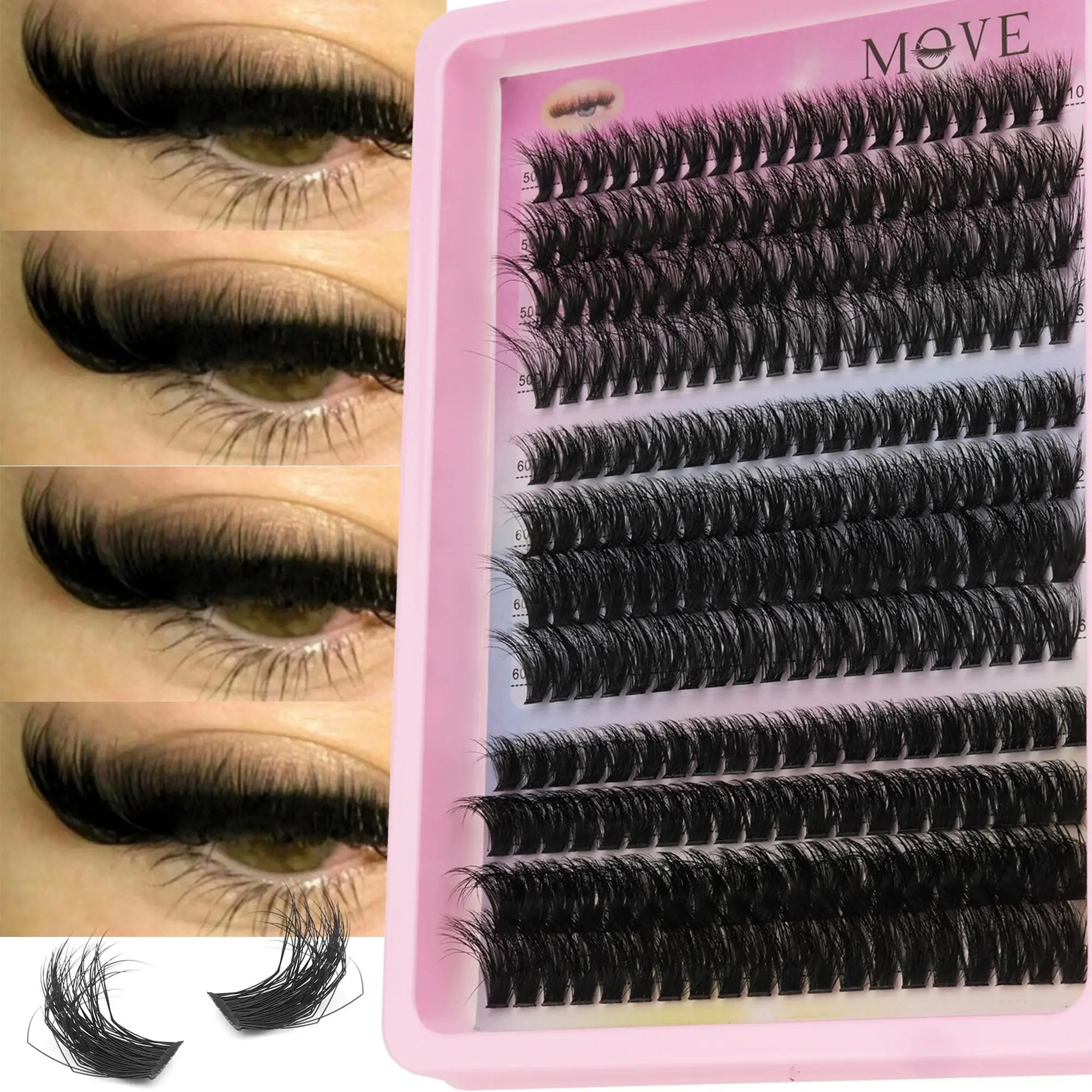12-Row Mixed Natural D Curl Volumized False Eyelashes, 50D+60D+80D Thickness, Volume Segmented Lashes, DIY Makeup, Beginner Friendly, Versatile Use