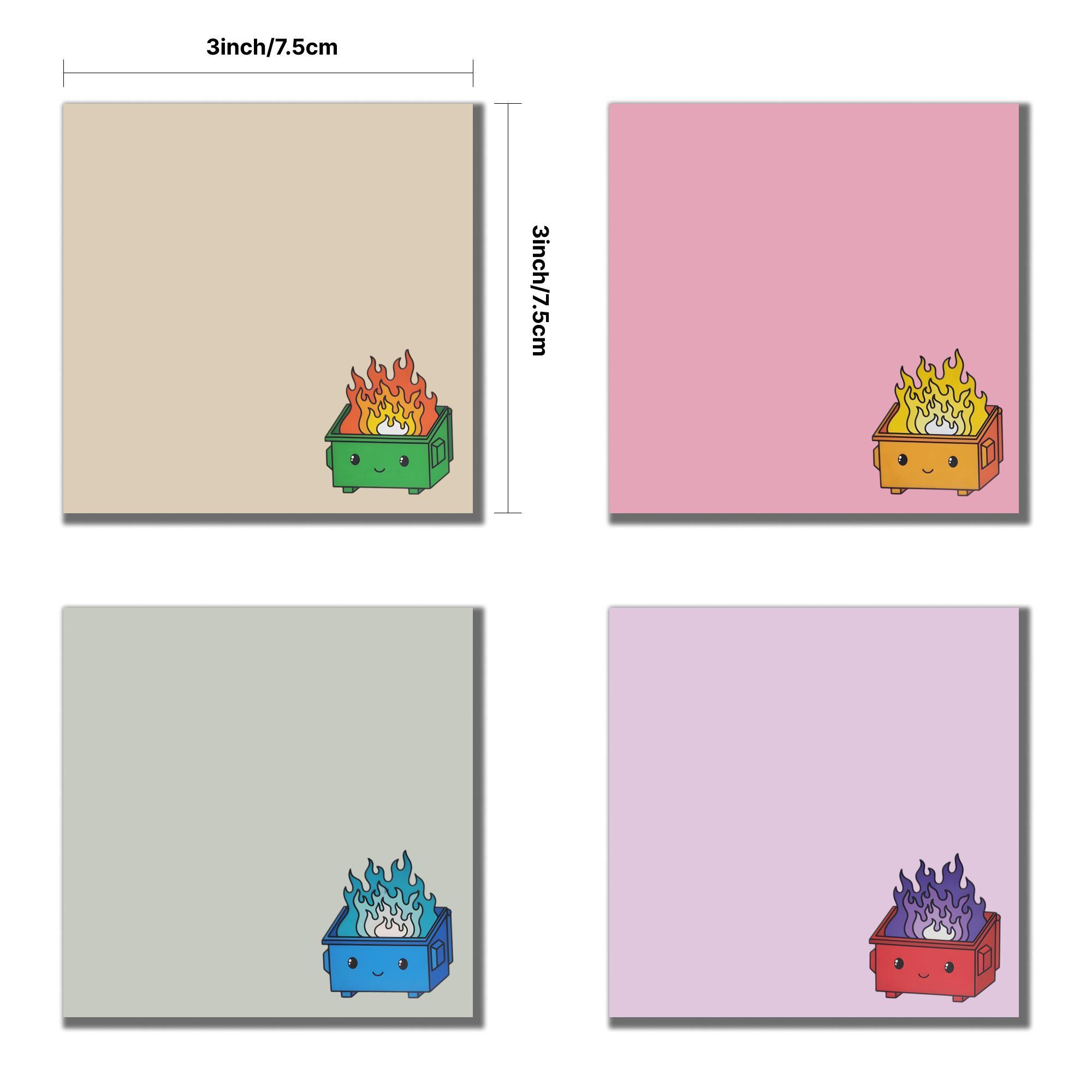 Dumpster Fire Sticky Note, 4 Counts/set Cartoon Sticky Note, Adhesive Note Pad for School Office Home Supplies Students Teachers Gift