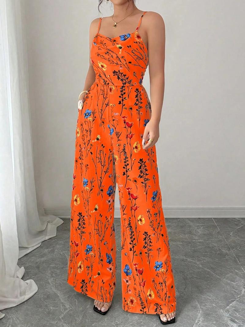 Women's Floral Print   Wide Leg Jumpsuit, Casual Comfy Jumpsuit, Boho Casual Sleeveless Jumpsuit for Beach Holiday Vacation, Ladies Clothes for Summer, Womenswear