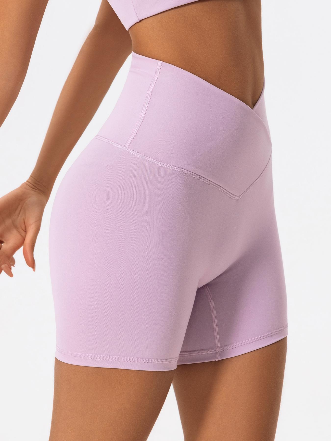 Women's Solid High Waist Sports Shorts, High Stretch Seamless Yoga Shorts, Active Shorts, Ladies Sportswear for Indoor Outdoor Wear, Gym Workout Shorts