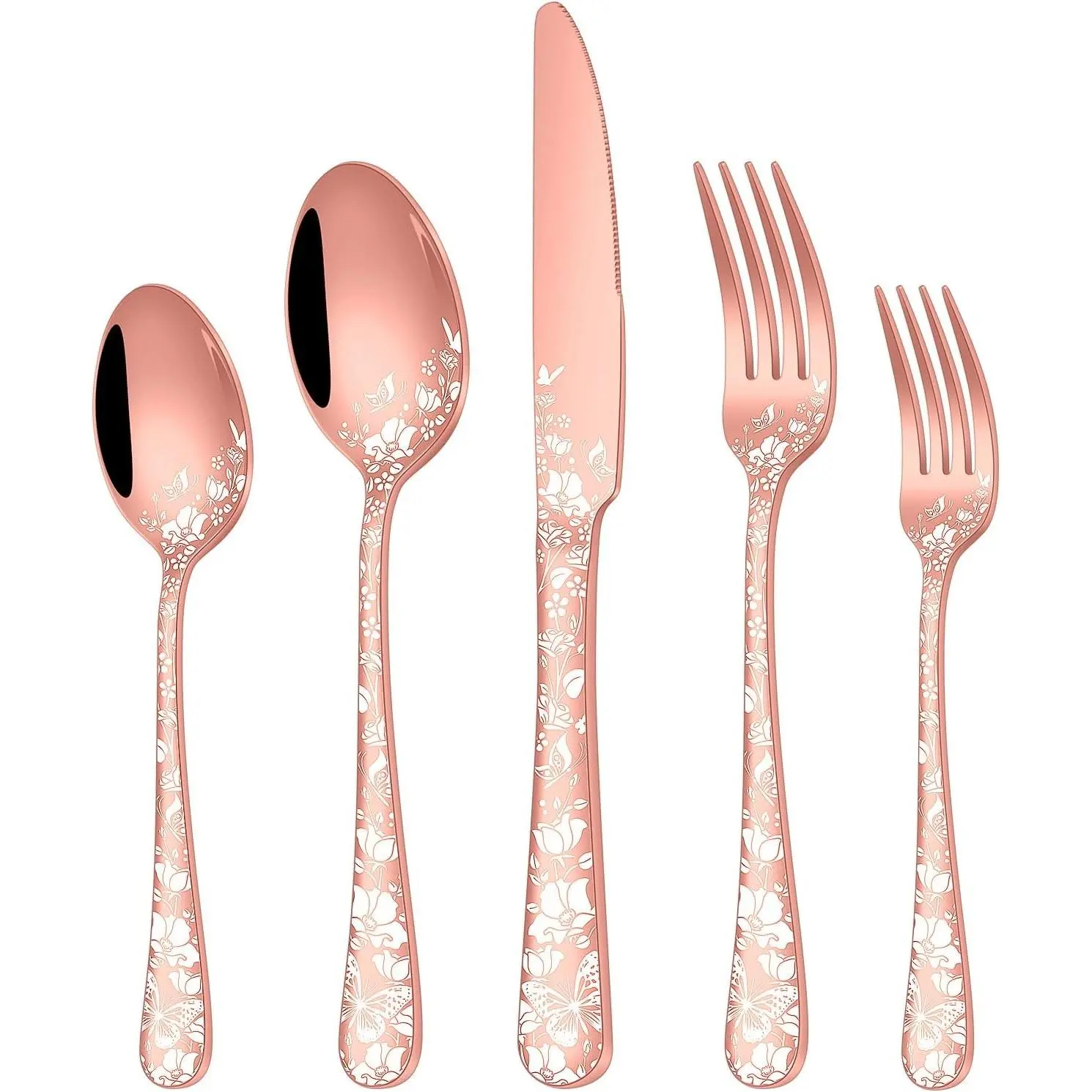 40 Pcs Rose Gold Silverware Set, Stainless Steel Copper Flatware Cutlery Set for 8, Includes Forks Spoons and Knives, Mirror Polished, Dishwasher Safe Utensils Sets