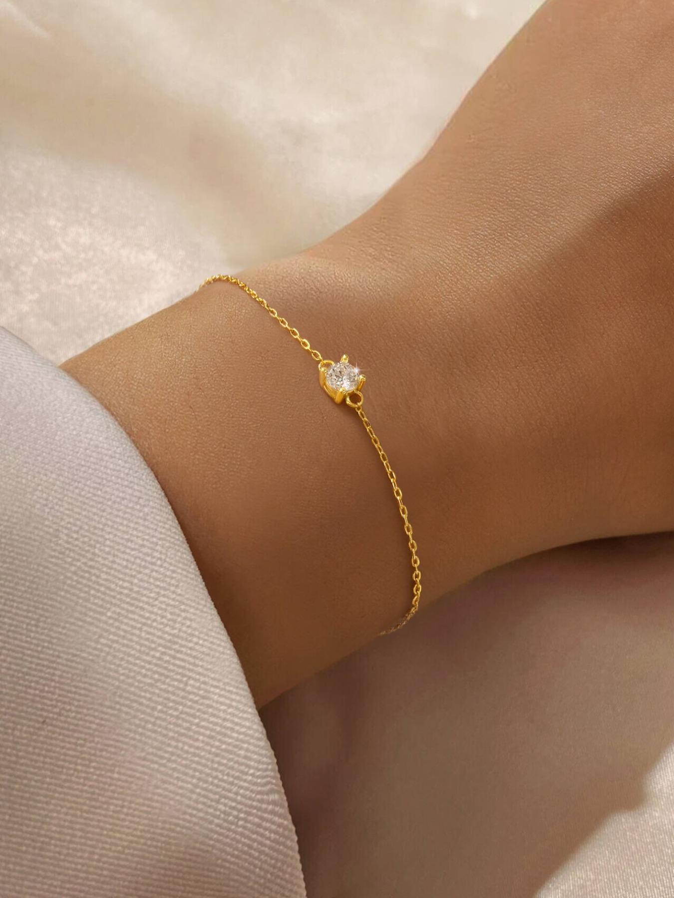 S925 Sterling Silver Elegant Zircon Bracelet, Fashionable Jewelry for Women & Girls, Trendy All-match & Exquisite Jewelry for Birthday Gift