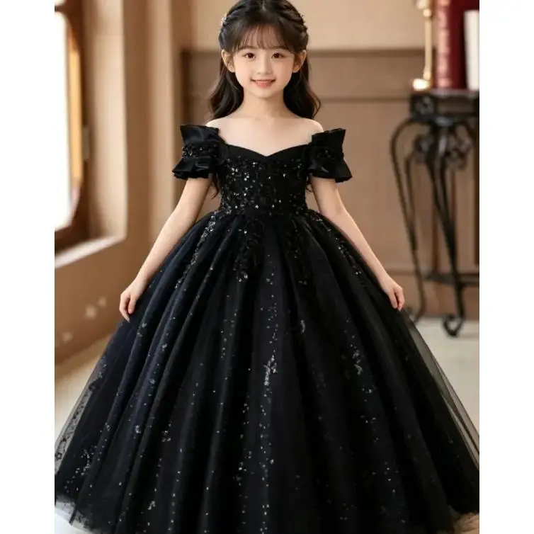 Little Girls' Elegant Sequin Bead Princess Dress - New Sleeveless Non-Stretch Solid Color Summer Sleep Dress with Contrast Sequins, for Wedding, Party, Sequin Bead Dress