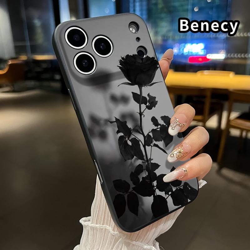 Straight Edge Phone Case for iPhone 17 15 16 14 Pro Max 13 12 11 XR XS Plus Air E Black Rose Pattern Anti-Scratch Shockproof Soft Liquid Silicone Protective Cover Smartphone Casing Straight Edge Phone Case for iPhone 17 15 16 14 Pro Max 13 12 11 XR XS Plus Air E Black Rose Pattern Anti-Scratch Shockproof Soft Liquid Silicone Protective Cover Smartphone Casing