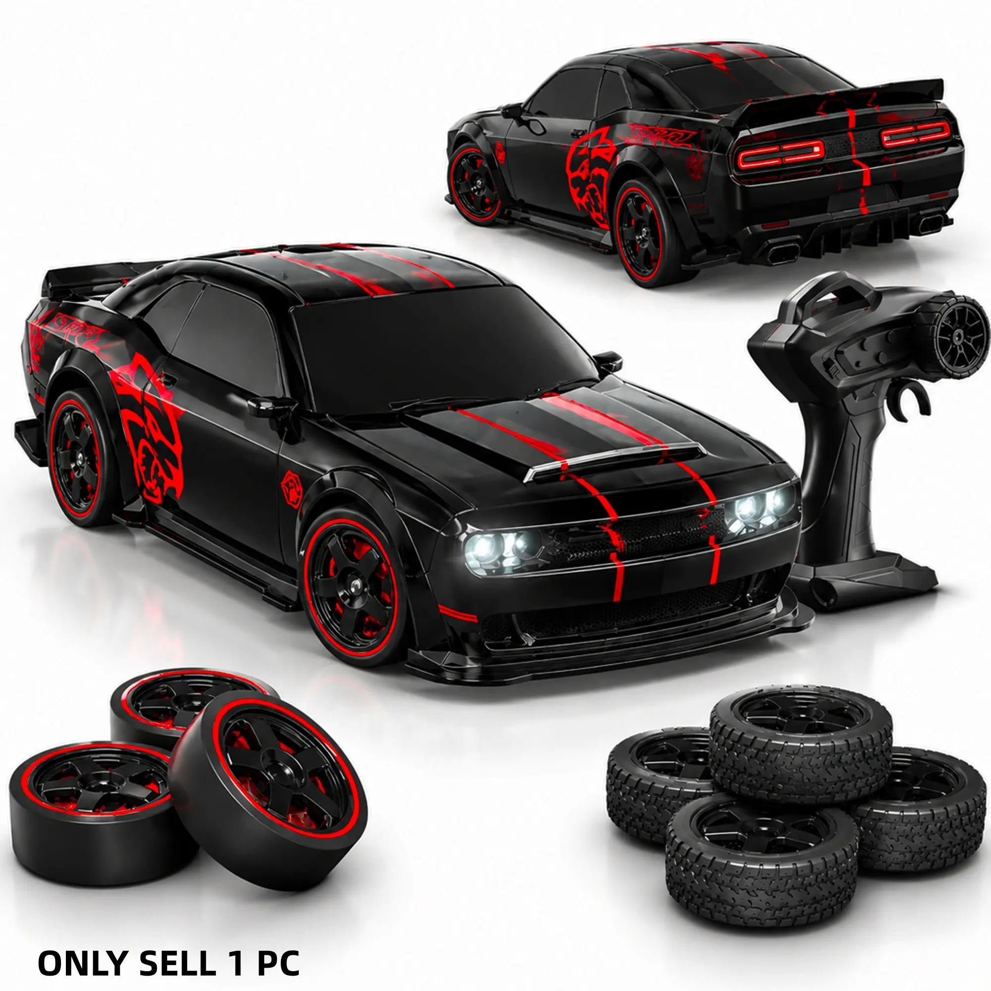 1:24 Scale Remote Control Drift Car, 2.4GHz Four-Wheel Drive Racing Toy, Includes Lights, Tires, Obstacles, Perfect Gift for Kids, Rechargeable Rc Car
