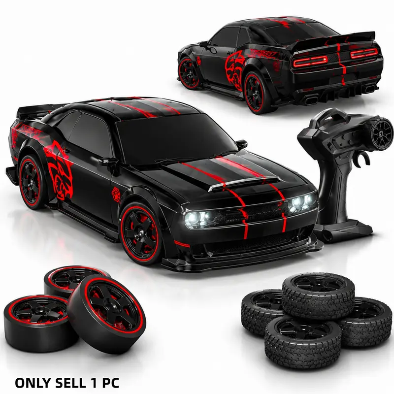 1:24 Scale Remote Control Drift Car, 2.4GHz Four-Wheel Drive Racing Toy, Includes Lights, Tires, Obstacles, Perfect Gift for Kids, Rechargeable Rc Car