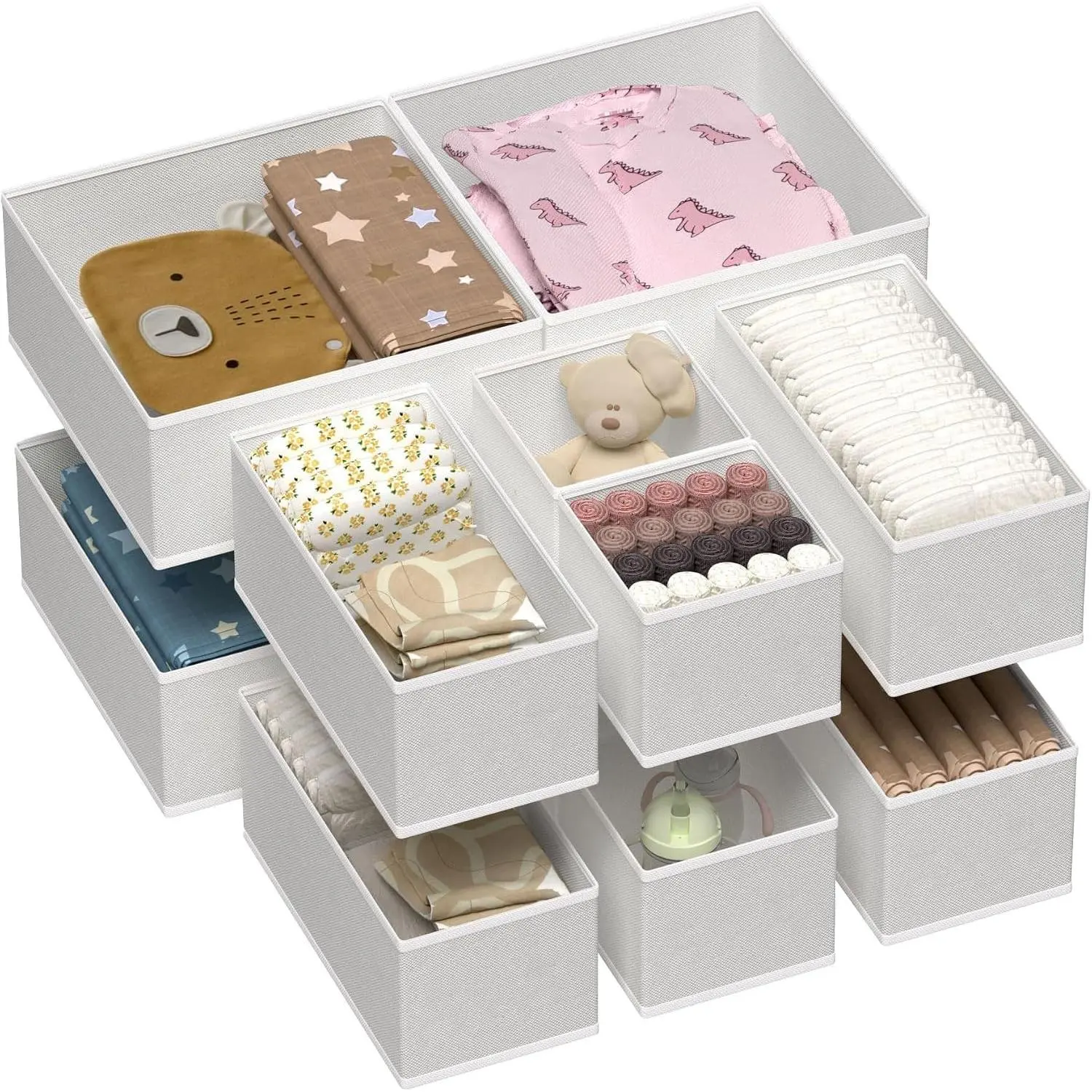 12 Pack Baby Clothes Organizer, Dresser Drawer Organizer for Baby Clothing, Foldable Fabric Closet Drawer Storage Bins, Dresser Dividers for Bra, Socks, Ties, Scarf