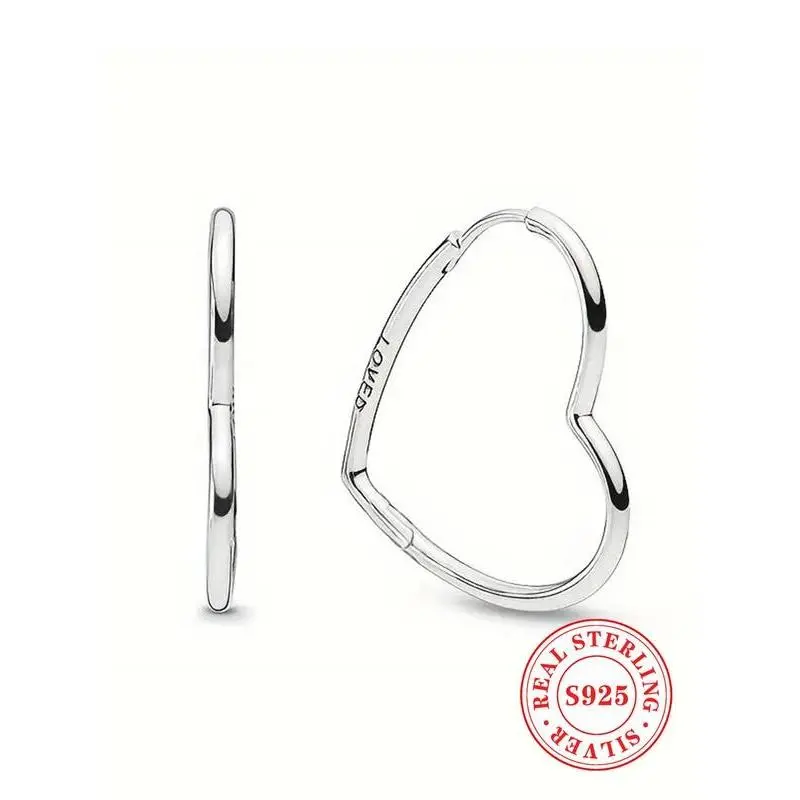925 Sterling Silver Heart Shaped Letter Designed Hoop Earrings, Fashionable Earrings for Women & Girls, Trendy All-match & Exquisite Jewelry for Birthday Gift with Box
