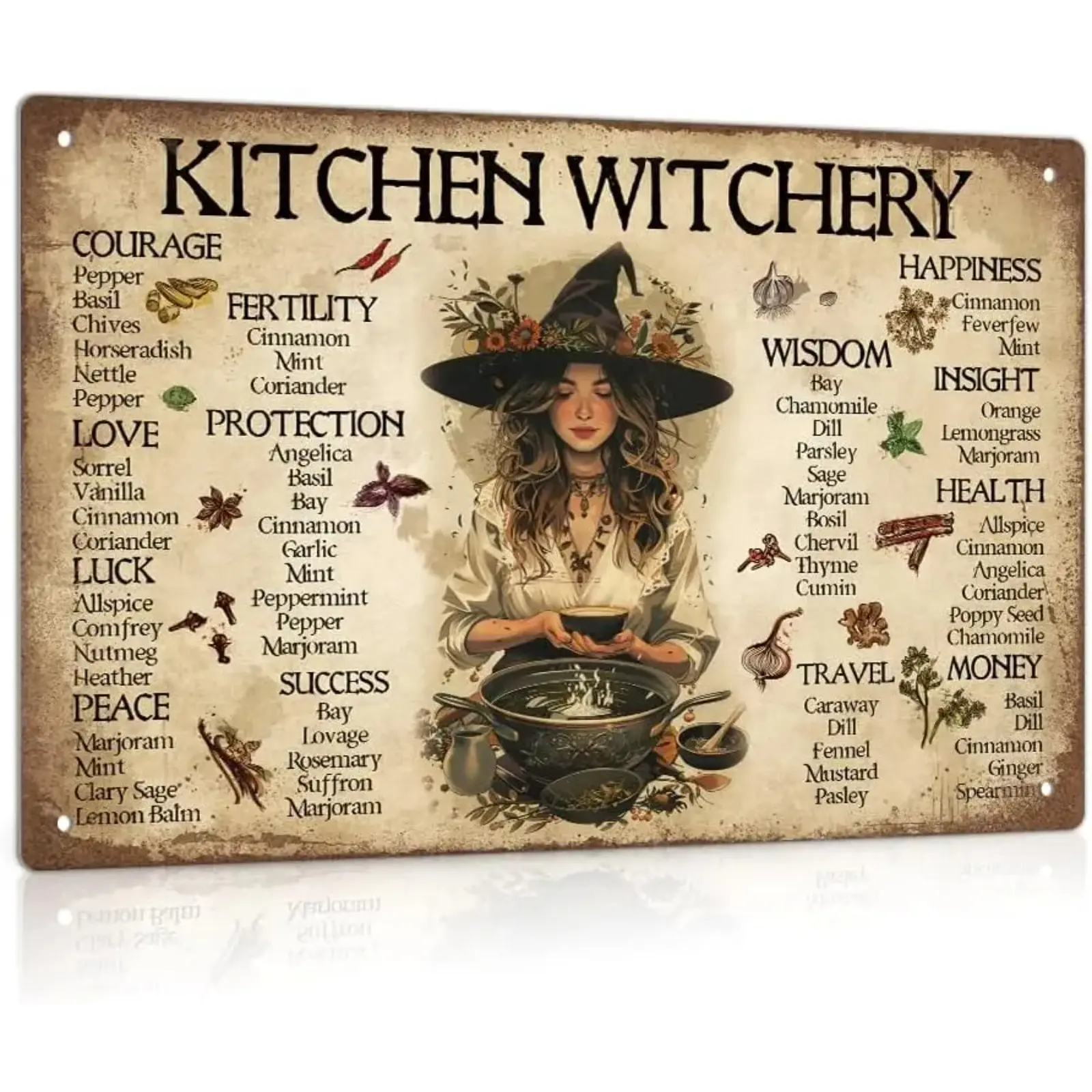 "A Witch’s Kitchen Blessing" Vintage Metal Sign – Retro Witch Cauldron Wall Art for Farmhouse Kitchen, Tea Nook, Wiccan Pagan Home Decoration Sign Art 8x12 Inch
