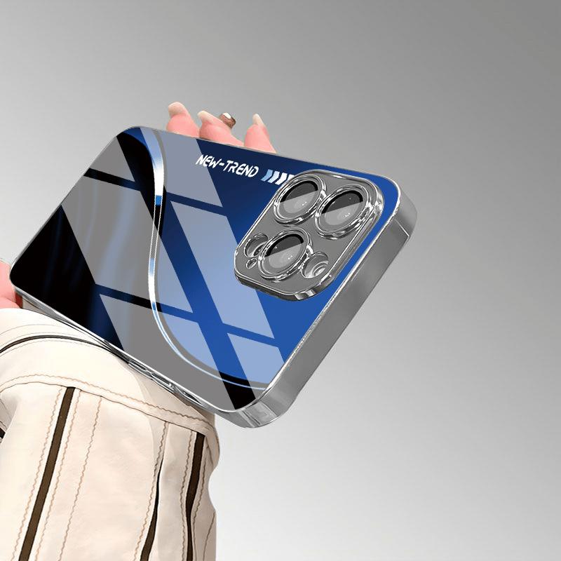 Blue and black striped pattern design, creative phone case with lens protection, suitable for iPhone 17 16 15 14 13 12 11 pro max, is a very good gift