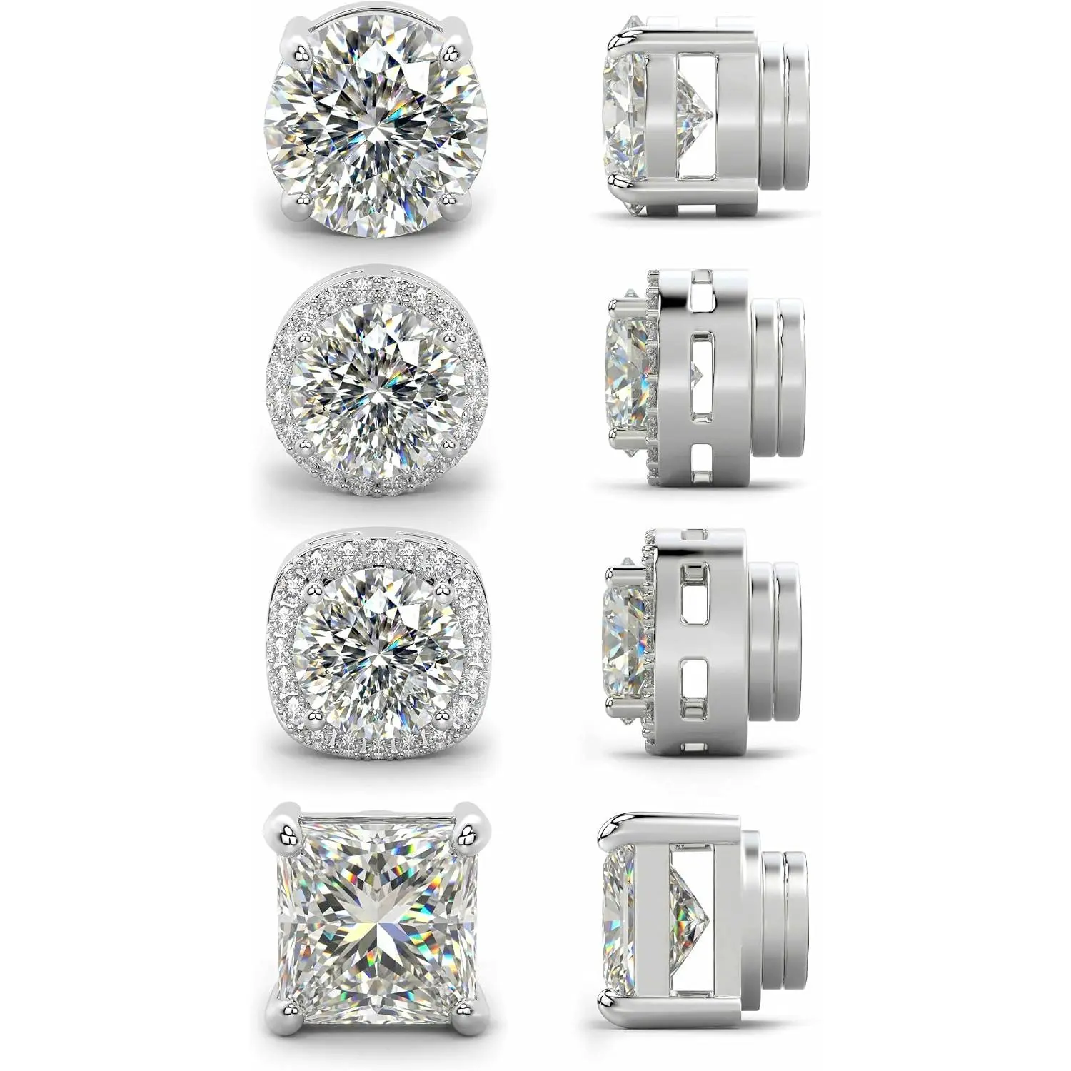 4 Pairs  Earrings for Men, 5A CZ Stainless Steel Clip  Earring | Non Pierced  Earrings,  Nose Stud Piercings for Women, 6/8MM Simulated , //Black Color