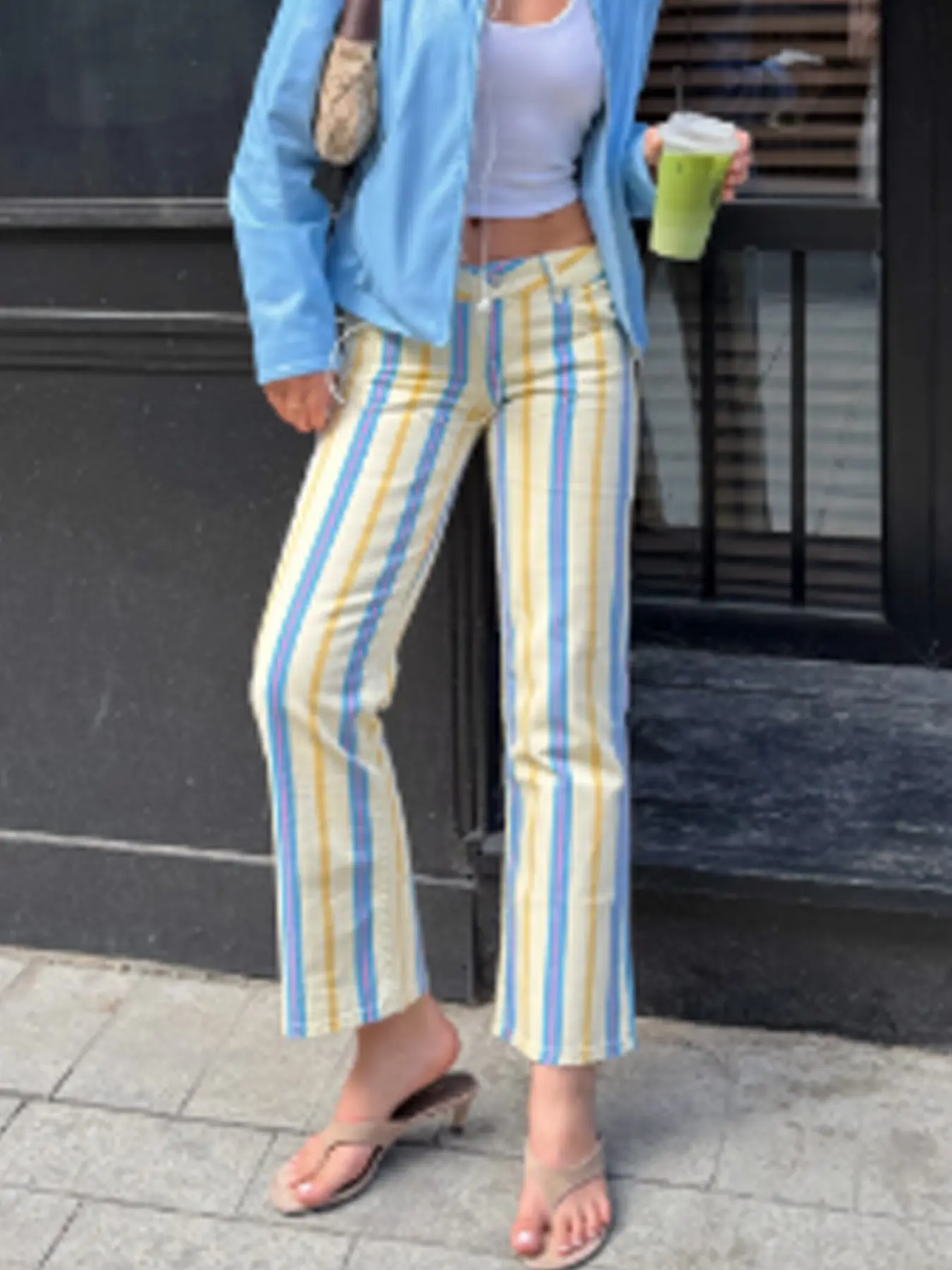 Women's Rainbow Striped Jeans Summer 2026 Ladies Fashion Straight Leg Low Waisted Denim Long Jeans For Woman Elegant Casual Jeans Pants Versatile High Street Trousers