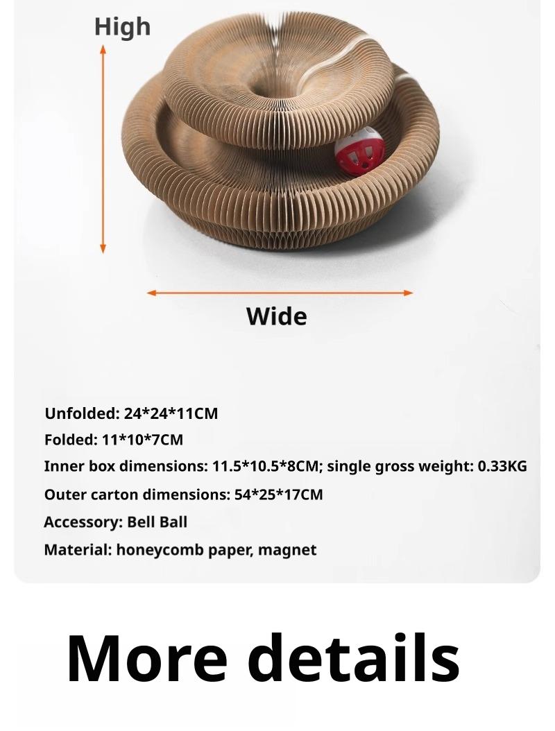 Foldable Magic Accordion Cat Scratcher with Bell, Corrugated Paper Wear-Resistant Cat Grinding Claw Nest, Interactive Self-Play Cat Toy for Boredom Relief