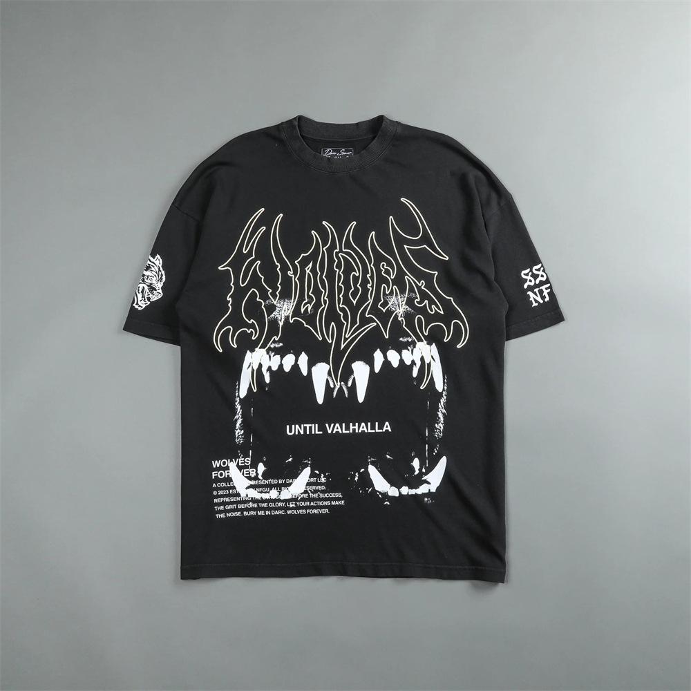 DARC SPORT American Style Retro Wolf Skull Print Pure Cotton Short