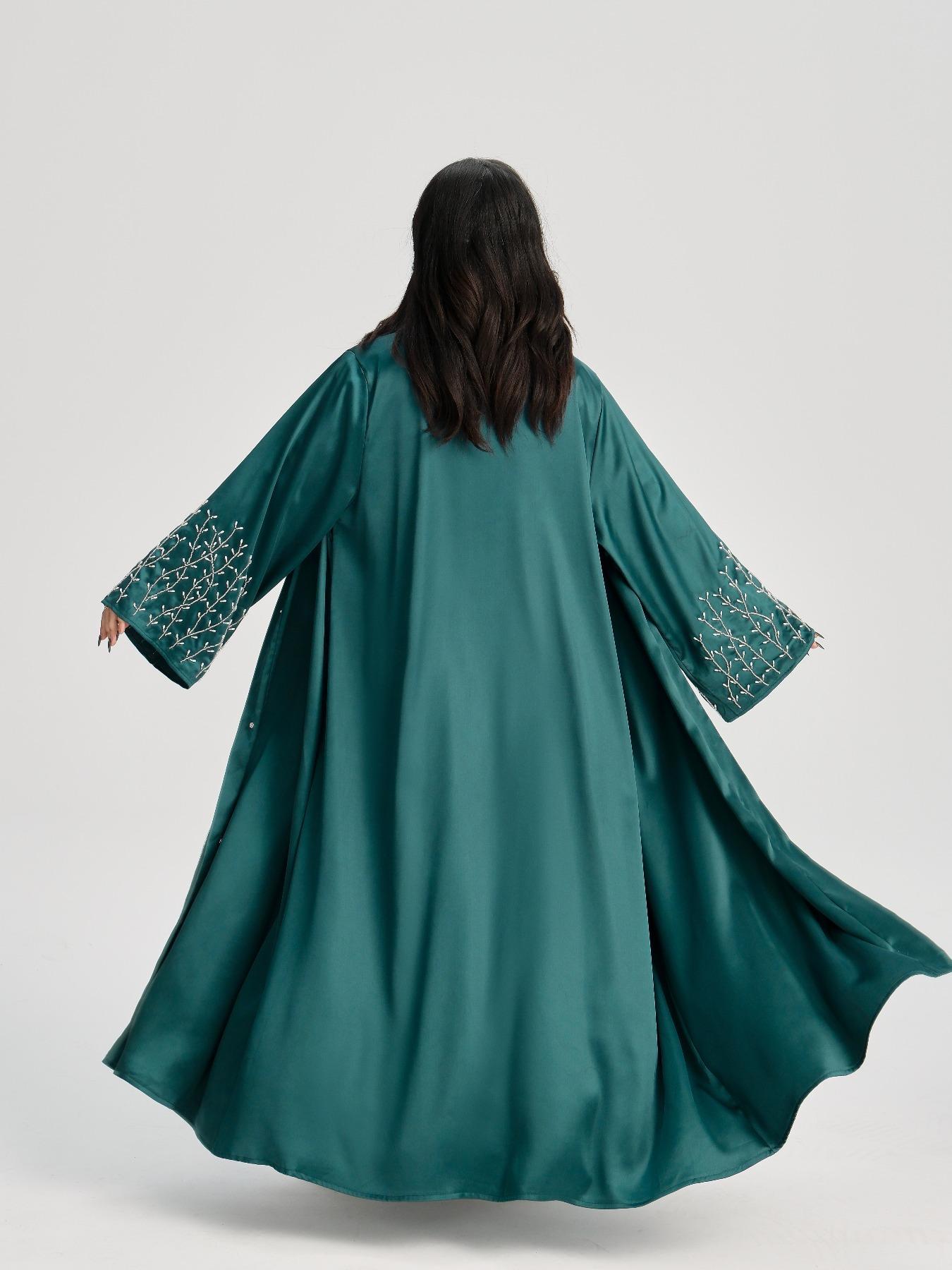 Women's Beaded Decor Long Sleeve Open Front Abaya, Modesty Abaya, Modest Elegant Maxi Abaya for Daily Wear, Women's Islamic Clothing for All Seasons