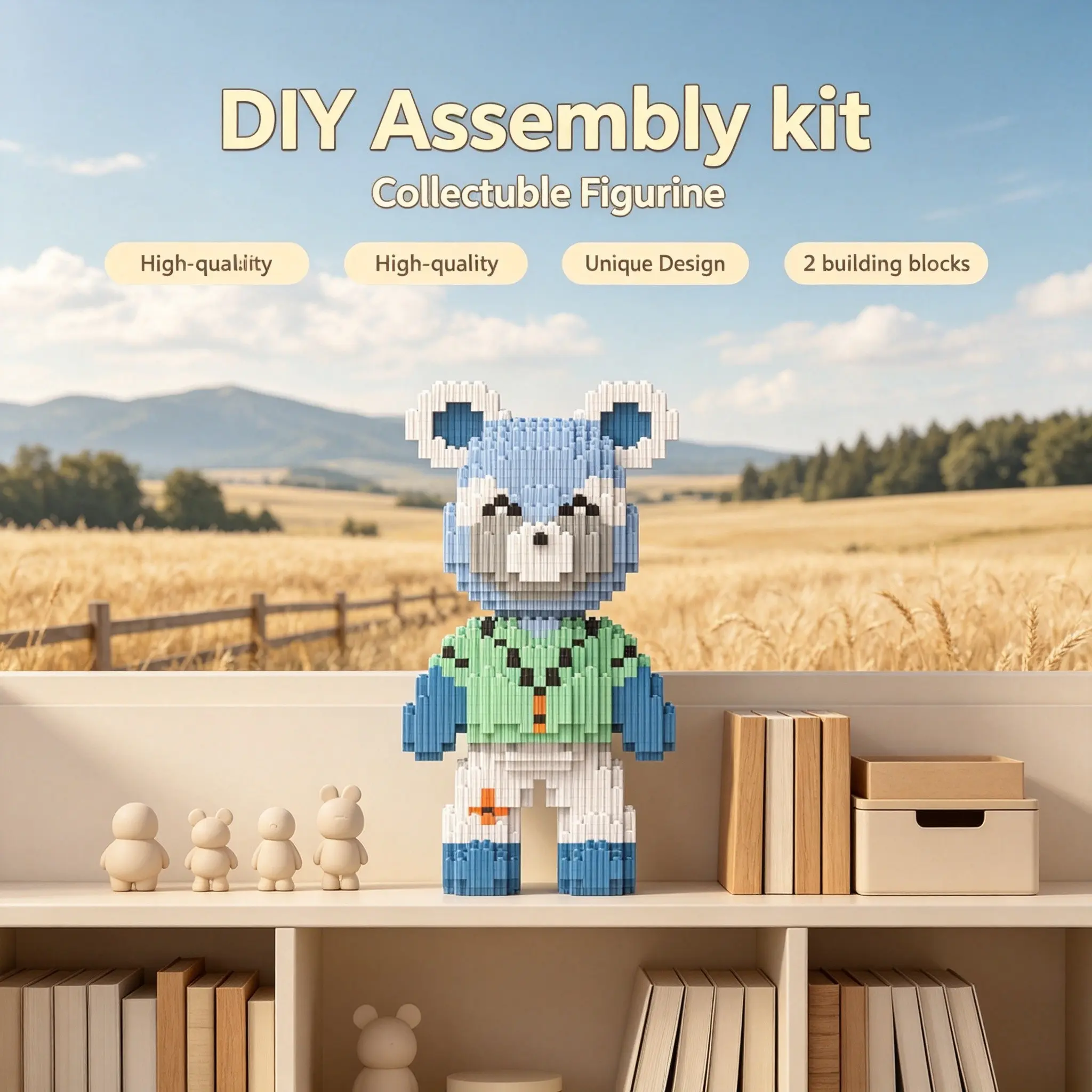 Wind Harvest Mint Bear 3D Puzzle Block Decor, Ideal for Home Office Shelves, Party Decor, Perfect Gift for Holidays, Unisex Handmade Craft