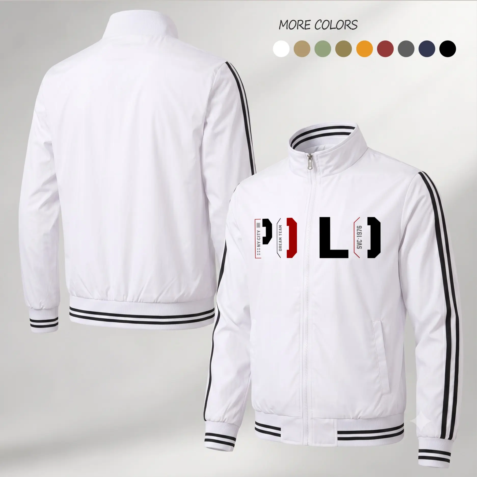 Men’s Heritage Sports Graphic Bomber Jacket – Lightweight Zip Flight Jacket with Retro Letter Print, Stripe Accents & Modern Streetwear Style