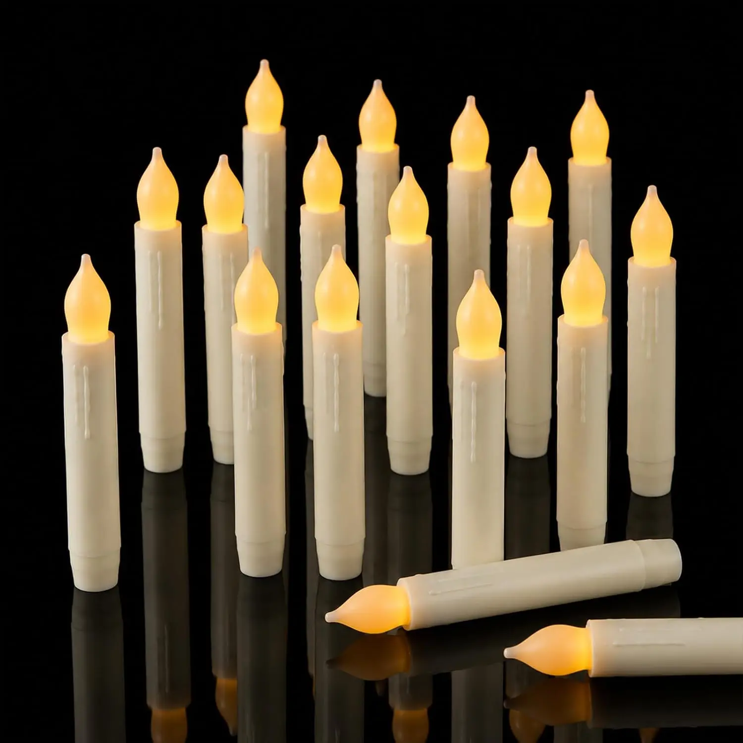 12 Pack Flameless Taper Candles  Operated Candlesticks Flickering LED  with Dripping for Halloween Christmas, 6 Inch White Wedding Mantel Fall Church Vigil Decor by , No Remote
