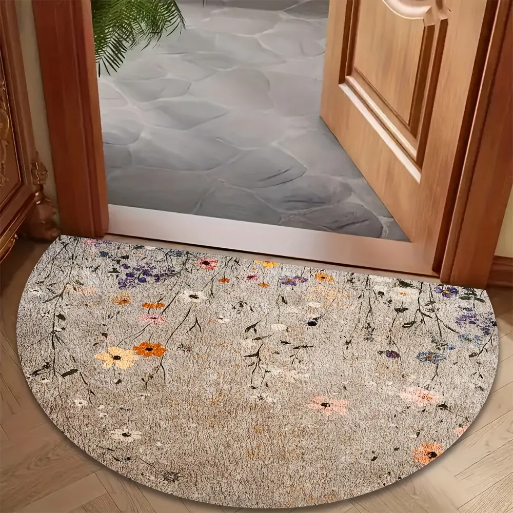 1 multi-size semi-round mat - door mat, scattered wildflower pattern, suitable for living room, bedroom, kitchen - ideal household items, front door carpet