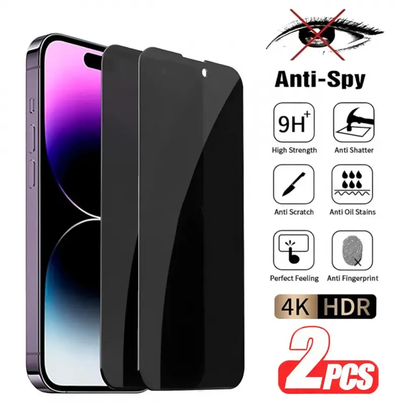 iPhone 16 Pro Max,iPhone16pro，iPhone16 Tempered Glass Screen Protector, Anti-Spy Full Coverage, 9h Hardness, Easy Installation, 2 Pieces Set
