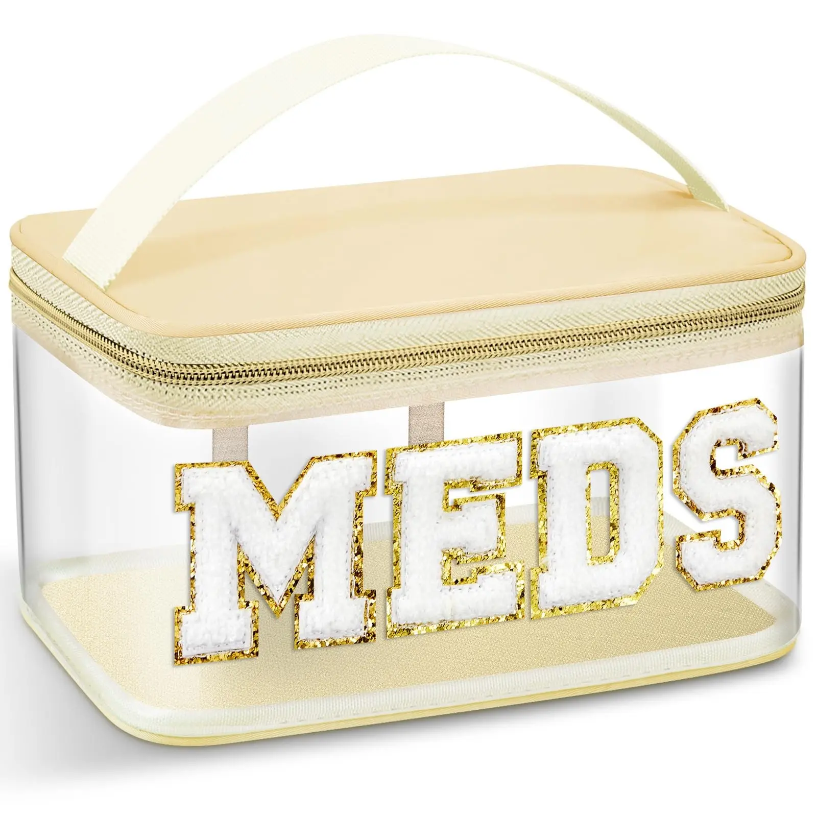 Chenille Letter Bag, Meds Bag, Large Medication Travel Cases, Nylon Beige Makeup Portable Pouch, Cheerleader Gifts for Women