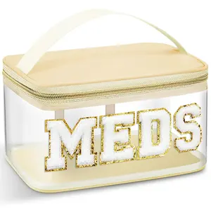 Chenille Letter Bag, Meds Bag, Large Medication Travel Cases, Nylon Beige Makeup Portable Pouch, Cheerleader Gifts for Women