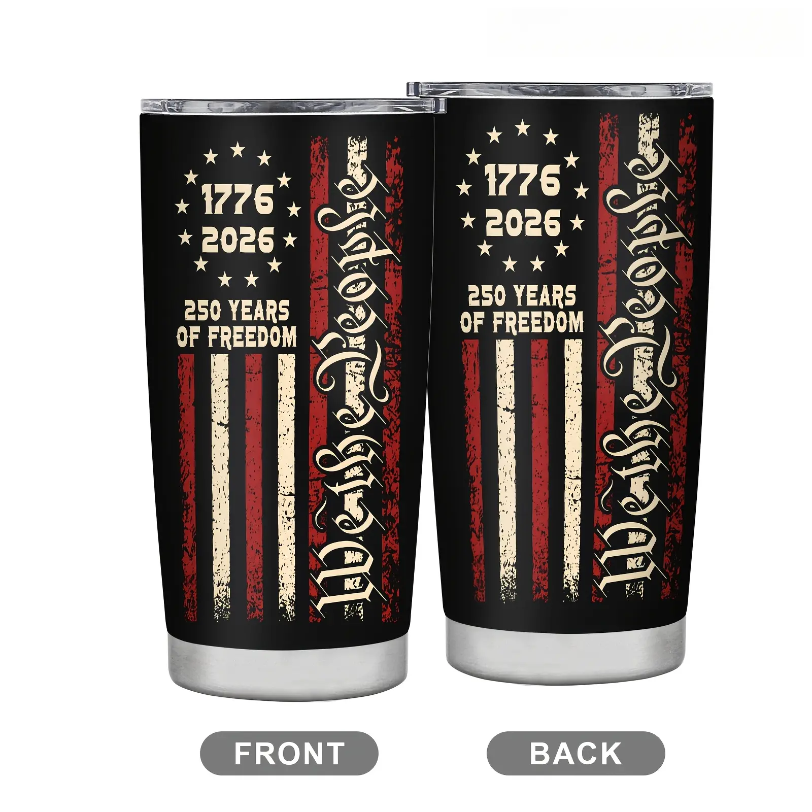 We The People 1776-2026 20oz Stainless Steel Insulated Tumbler with Lid, 250 Years of Freedom Vintage American Flag Travel Coffee Mug, 4th of July Patriotic Gift for Men Women