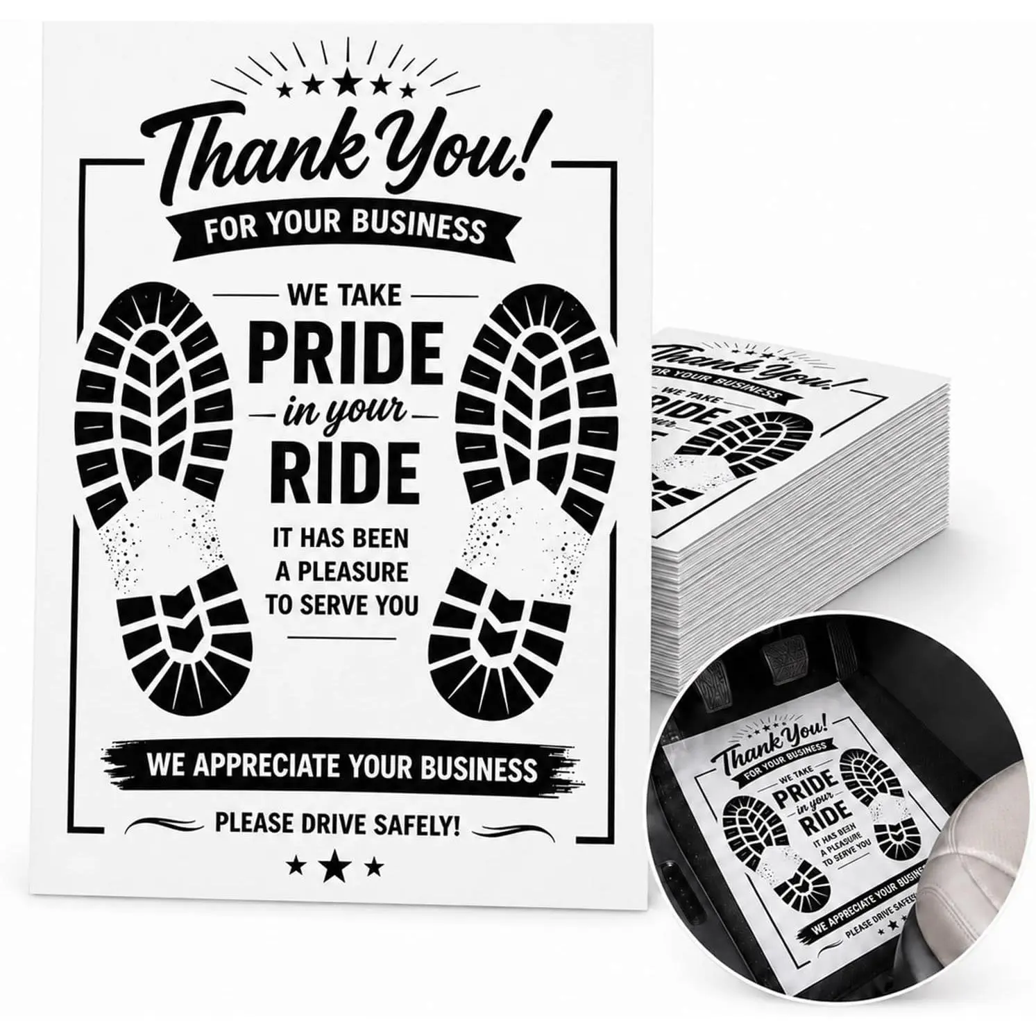 300 Pcs Paper Floor Mats for Cars Disposable Car Floor Mats 20 x 15 Inch White Kraft Paper Auto Floor Protectors with Thank You Design for Car Wash Detailing Repair Shop Dealership Supplies