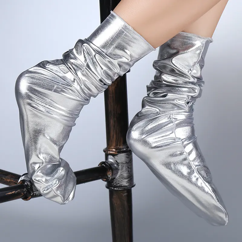Mid Length Socks with Shiny Metallic Texture, Stacked Socks, Dance Socks, Fashionable Socks