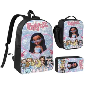 Unisex Bratz2 3Pcs Backpack for Teen Girls Boys, School Bookbag with Lunchbox Pecil box, Anime backpack with adjustable straps, office travel bag Bookbag