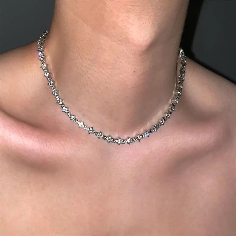 Thorn Shape Full Diamond Collarbone Necklace - American Style, Alloy Base, Casual Wear Jewelry for Couples, Couple Intimacy Gift, Couple Gift, Alloy Chain