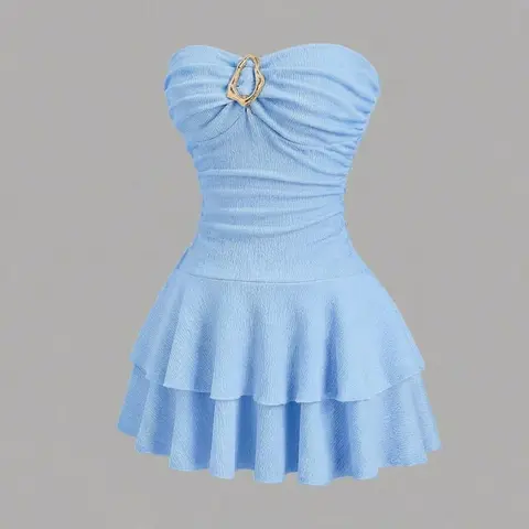 Elegant Strapless Layered Ruched Mini Dress for Women, Chic No-Shoulder Design, Perfect for Special Occasions, Stylish and Comfortable
