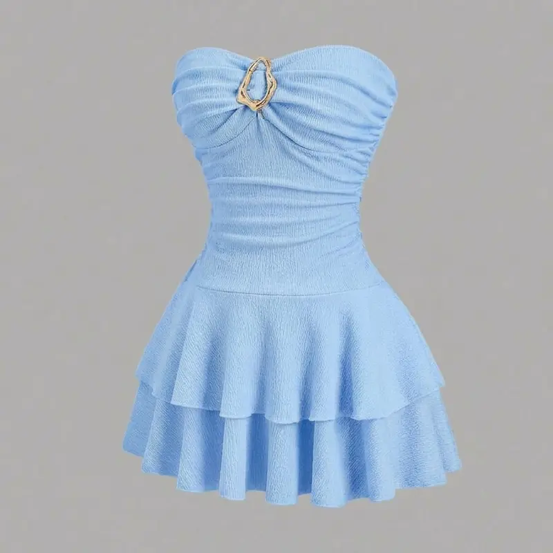 Elegant Strapless Layered Ruched Mini Dress for Women, Chic No-Shoulder Design, Perfect for Special Occasions, Stylish and Comfortable