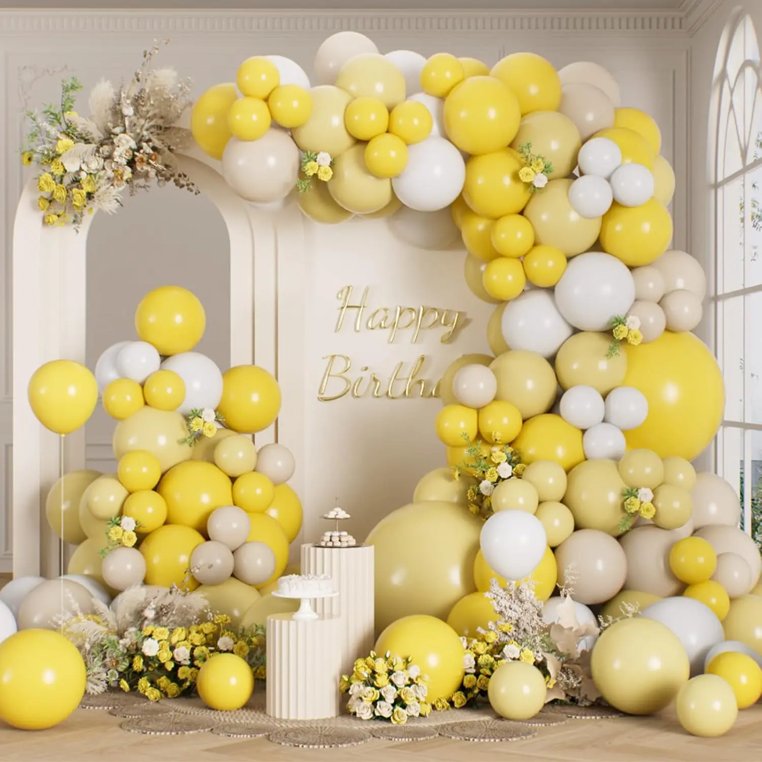 Yellow Balloons Arch Kit 165 count Different Sizes Pastel Yellow and Sand White Helium Latex Balloon Garland for Graduation Anniversary Wedding Birthday  Decorations