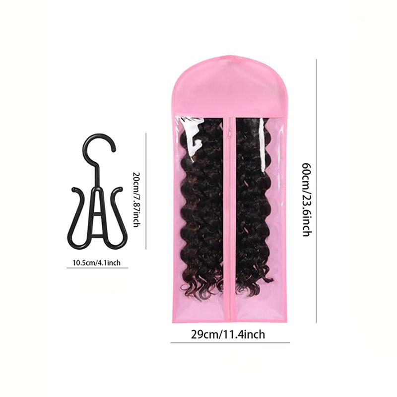 Wig Storage Bag with Hook, 5 Counts/set Synthetic Hair Extensions Transparent Dustproof Wig Storage Bag for Hair Replacement, Curly Hair Extension Holder, Wig Tool, Wigs Accessories for Salon & Home Use